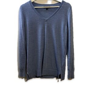 Blue V-Neck Men's Merino Wool Sweater Size S